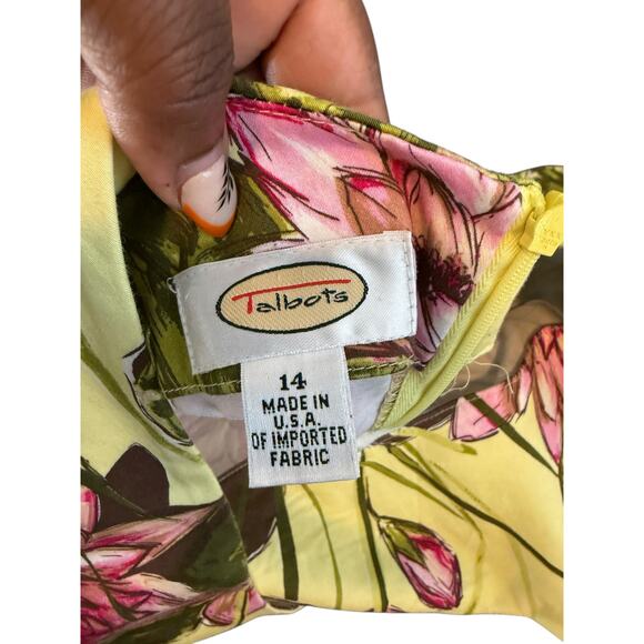 Talbots Dress VTG Green Tropical Print Beachy Vacation Sleeveless Resort Size 14 - Picture 2 of 11
